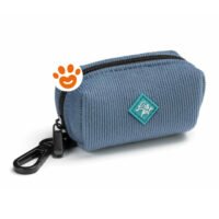 Piccolo astuccio blu in velluto a coste con moschettone