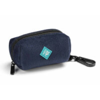 Custodia blu in velluto a coste con moschettone nero