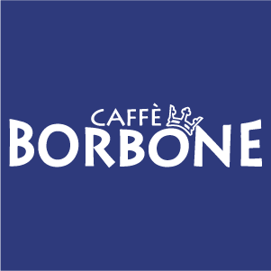 Logo bianco Caffè Borbone su sfondo blu