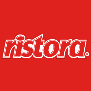 Logo Ristora bianco su sfondo rosso