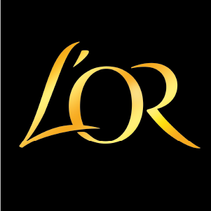 Logo dorato stilizzato LOR su sfondo nero