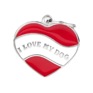 Ciondolo cuore rosso con scritta I Love My Dog