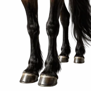 Primo piano delle zampe nere di un cavallo