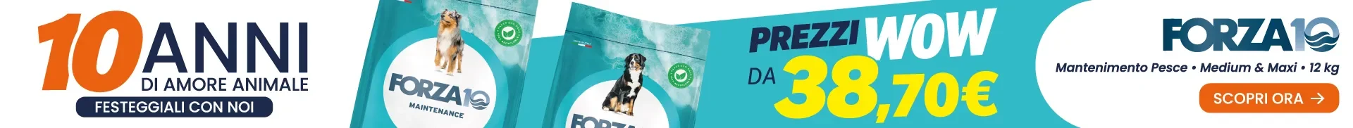 Banner Forza10: crocchette Pesce 12 kg a 38,70 euro