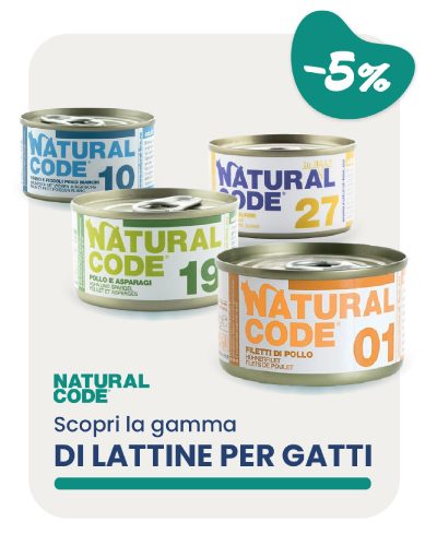 Quattro lattine Natural Code per gatti con sconto 5%